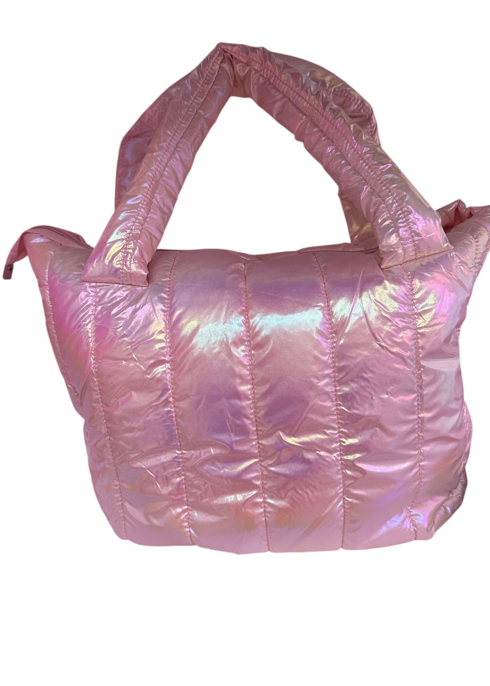 Iridescent Pink Puffer Tote Bag